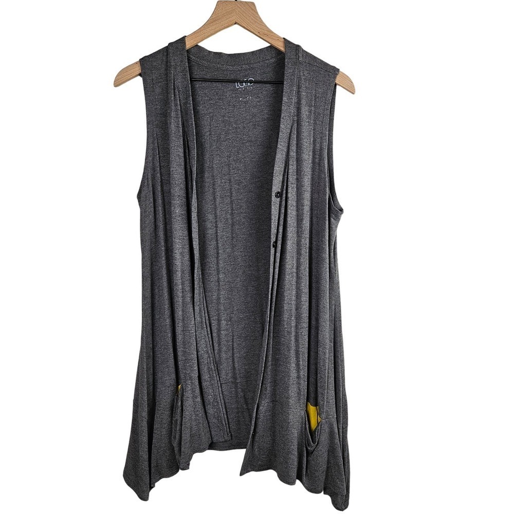 Logo Lori‎ Goldstein Jersey Knit Sleeveless Cardigan Vest Tunic M Grey Mustard